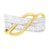 10K white and yellow gold bypass ring with channel-set diamond stones thumbnail 1