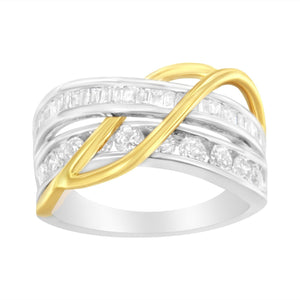 10K White and Yellow Gold 1 1/10 cttw Channel-Set Diamond Bypass Band Ring (J Color, I3 Clarity)-1