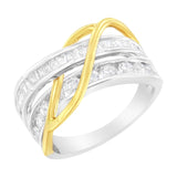 10K White and Yellow Gold 1 1/10 cttw Channel-Set Diamond Bypass Band Ring (J Color, I3 Clarity)-3 thumbnail 4