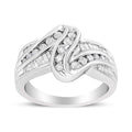 10K white gold ring with round diamond stones in a bypass setting