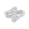10K white gold ring with cluster of round diamond stones