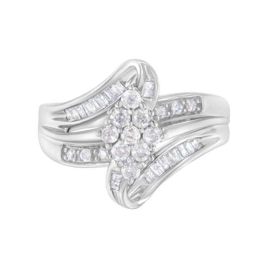 10K white gold ring with cluster of round diamond stones