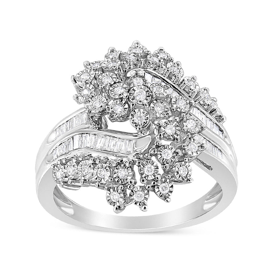 10K White Gold 1/2 Cttw Round and Baguette-Cut 
