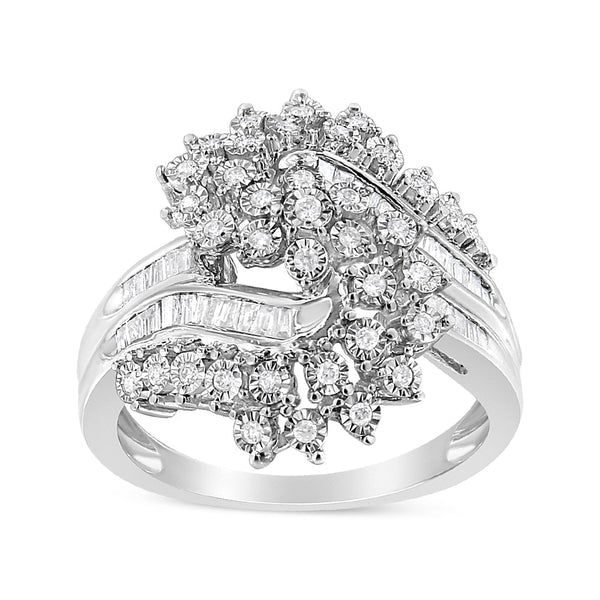 10K White Gold 1/2 Cttw Round and Baguette-Cut 