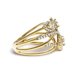 10K Yellow Gold 1/2 Cttw Diamond Crossover 3 Leaf Floral Cocktail Ring Band (H-I Color, SI1-SI2 Clarity)-1 thumbnail 2