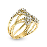 10K Yellow Gold 1/2 Cttw Diamond Crossover 3 Leaf Floral Cocktail Ring Band (H-I Color, SI1-SI2 Clarity)-3 thumbnail 4