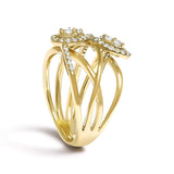 10K Yellow Gold 1/2 Cttw Diamond Crossover 3 Leaf Floral Cocktail Ring Band (H-I Color, SI1-SI2 Clarity)-4 thumbnail 5