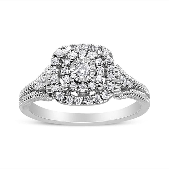 925 sterling silver ring with round miracle-set diamond stones