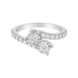 10K white gold bypass ring with 2 miracle-set diamond stones thumbnail 1