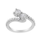 10K White Gold Two-Stone Miracle-Set Diamond Bypass Ring (1 Cttw, H-I Color, I1-I2 Clarity)-1 thumbnail 2