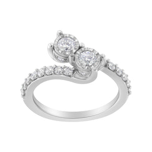 10K White Gold Two-Stone Miracle-Set Diamond Bypass Ring (1 Cttw, H-I Color, I1-I2 Clarity)-1