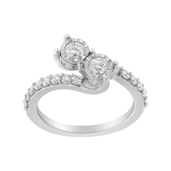 10K White Gold Two-Stone Miracle-Set Diamond Bypass Ring (1 Cttw, H-I Color, I1-I2 Clarity)