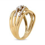 10K Yellow Gold 1/2 Cttw Round-Cut Multi Row Diamond Split Shank Cocktail Ring (H-I Color, SI2-I1 Clarity)-3 thumbnail 4