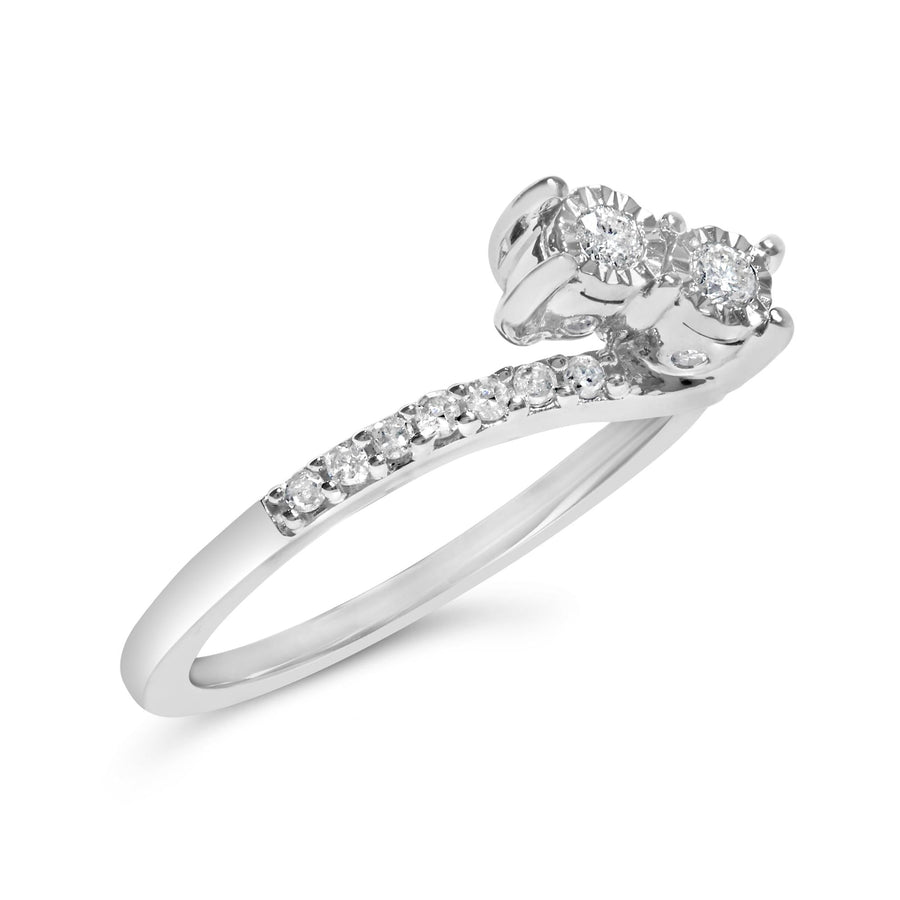 10K White Gold 1/4 Cttw Two-Stone Diamond Bypass Engagement Ring