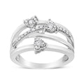 925 sterling silver bypass ring with miracle-set heart diamond stones