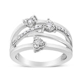 925 sterling silver bypass ring with miracle-set heart diamond stones thumbnail 1