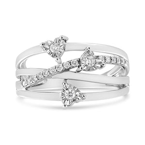.925 Sterling Silver 1/5 Cttw Miracle-Set Diamond Heart Cross-Over Bypass Ring (I-J Color, I2-I3 Clarity)-1