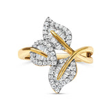 18K Yellow and White Gold Plated .925 Sterling Silver 3/8 Cttw Baguette and Round Diamond Bypass Triple Leaf Ring (I-J Color, I1-I2 Clarity)-3 thumbnail 4