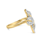 18K Yellow and White Gold Plated .925 Sterling Silver 3/8 Cttw Baguette and Round Diamond Bypass Triple Leaf Ring (I-J Color, I1-I2 Clarity)-1 thumbnail 2