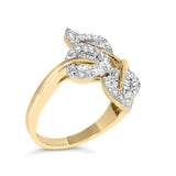 18K Yellow and White Gold Plated .925 Sterling Silver 3/8 Cttw Baguette and Round Diamond Bypass Triple Leaf Ring (I-J Color, I1-I2 Clarity)-0 thumbnail 1
