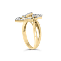 10k Yellow and White Gold 1/2 Cttw Baguette and Round Diamond Bypass Triple Leaf Ring (I-J Color, I1-I2 Clarity)