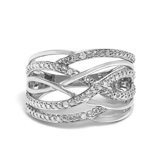 925 sterling silver crossover ring with diamond accent stones
