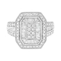 925 sterling silver ring with round and baguette diamond stones