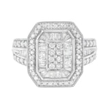 925 sterling silver ring with round and baguette diamond stones thumbnail 1