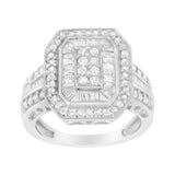 .925 Sterling Silver Round and Baguette Diamond Cathedral Ring (0.75 Cttw, H-I Color, I2-I3 Clarity)-1 thumbnail 2