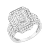 .925 Sterling Silver Round and Baguette Diamond Cathedral Ring (0.75 Cttw, H-I Color, I2-I3 Clarity)-3 thumbnail 4