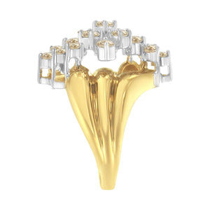 10K Yellow Gold 1 1/2 Cttw Diamond Cluster Tapered Shank Cocktail Ring Cocktail Ring (I-J Color, I1-I2 Clarity)-1