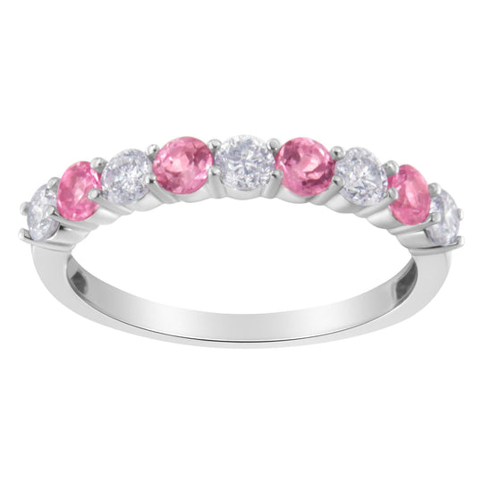 10K white gold ring with round diamond and created April gemstone stones