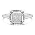 925 sterling silver promise ring with princess cut diamonds and beaded halo