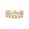 10K yellow gold Cuban link ring with a row of round diamond stones