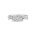 925 sterling silver ID and Cuban link ring with small round diamond stones