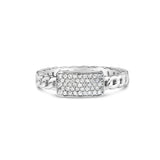 925 sterling silver ID and Cuban link ring with small round diamond stones thumbnail 1