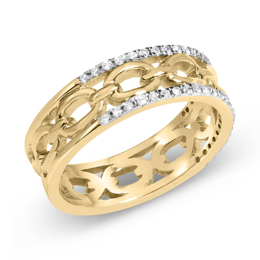 10K Yellow Gold 1/5 Cttw Diamond Two Row Cuban Link Ring