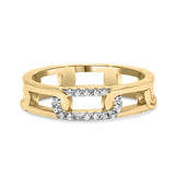 10K yellow gold paperclip band ring with diamond accent stones thumbnail 1