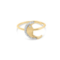 10K yellow gold crescent moon ring with round diamond stones