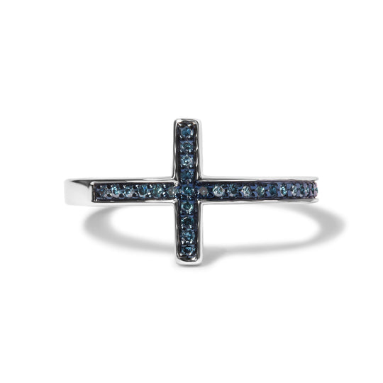 Sterling Silver 1/6 Cttw Blue Diamond Cross Stackable Ring