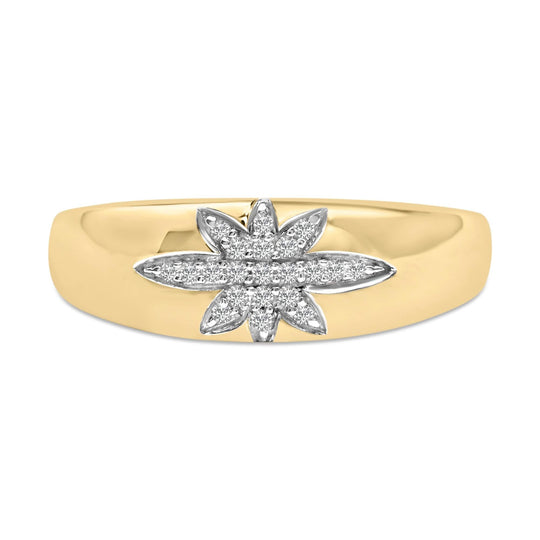 18K Yellow Gold 1/10 Cttw Diamond Star Burst Inlay Ring-0