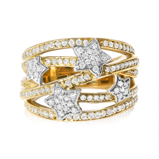 18K Yellow Gold Plated .925 Sterling Silver 3/4 Cttw Diamond Star and Galaxy Ring Band-0