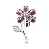 18K White Gold 1/3 Cttw Diamond, Pink Tourmaline, and Green Peridot Flower and Leaf Tulip Brooch Pin (H-I Color, VS2-SI1)-3 thumbnail 4