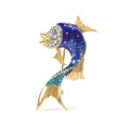 18K Yellow Gold and Blue Enamel Diamond and Pink Sapphire Fish Brooch Pin (H-I Color, VS2-SI1 Clarity)-0
