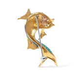 18K Yellow Gold and Blue Enamel Diamond and Pink Sapphire Fish Brooch Pin (H-I Color, VS2-SI1 Clarity)-3 thumbnail 4