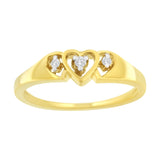 10KT Yellow Gold 1/20 cttw Diamond Triple Heart Diamond Ring (K-L, I1-I2)-1 thumbnail 2