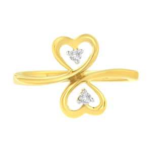 14KT Yellow Gold 1/20 ctw. Dual Heart Diamond Ring (K-L, I1-I2)-1