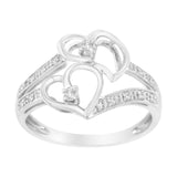 14KT White Gold 1/10 cttw Diamond Twin Heart Ring-1 thumbnail 2