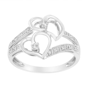14KT White Gold 1/10 cttw Diamond Twin Heart Ring-1