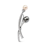 18K White Gold 3/5 Cttw Diamond and Cultured South Sea Black and White Pearl Brooch Pin (H-I Color, VS1-VS2 Clarity)-0 thumbnail 1